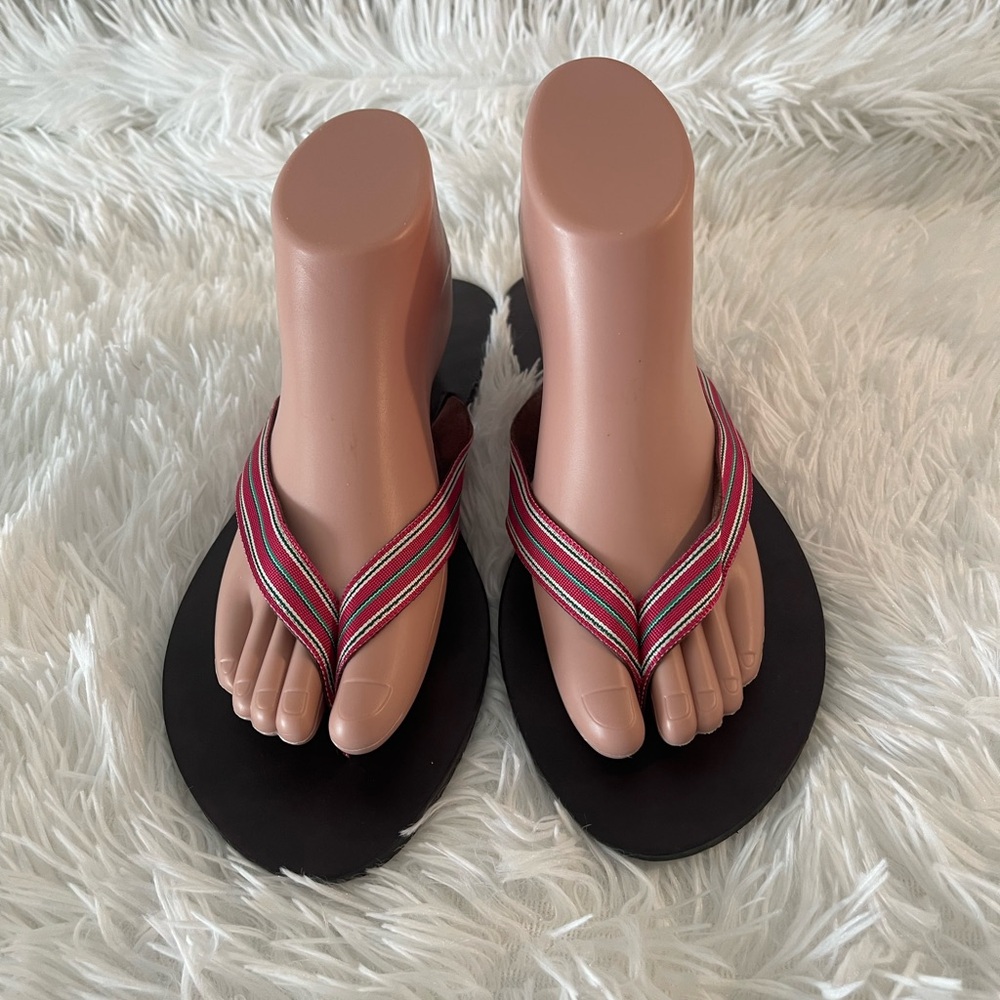 J . CREW Striped Black and Pink Women's Flip Flops